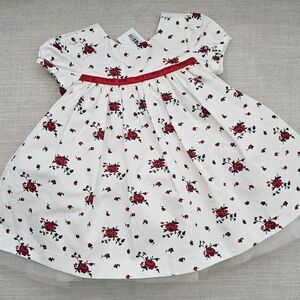 New Janie and Jack Baby Girl Red Roses Dress with Red Velvet Bow